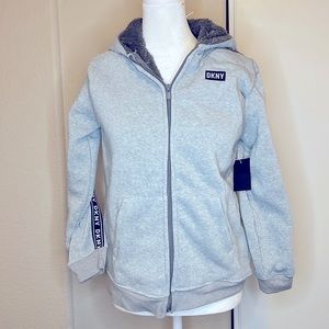 DKNY New Gray Zip-up Hooded Jacket Women Juniors Sz XL (16/18)
